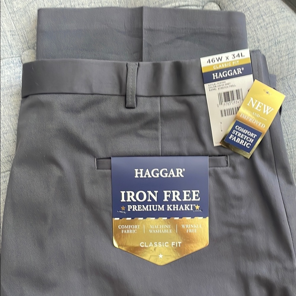 Haggar Iron Free Classic Fit Gray Pants 46x34 Big & Tall